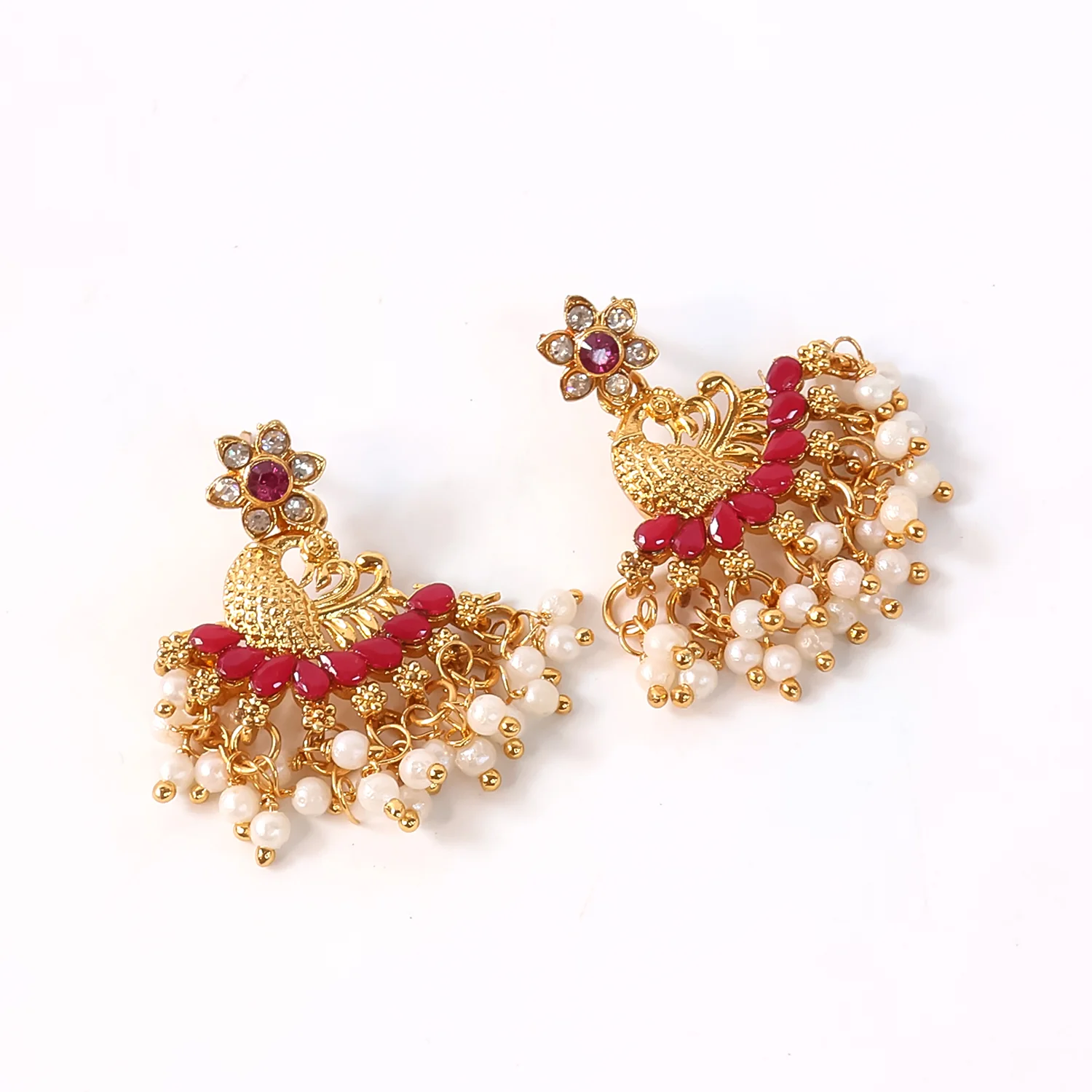 Pearls Pink Dangle Ethnic Earrings For Women - Image 5