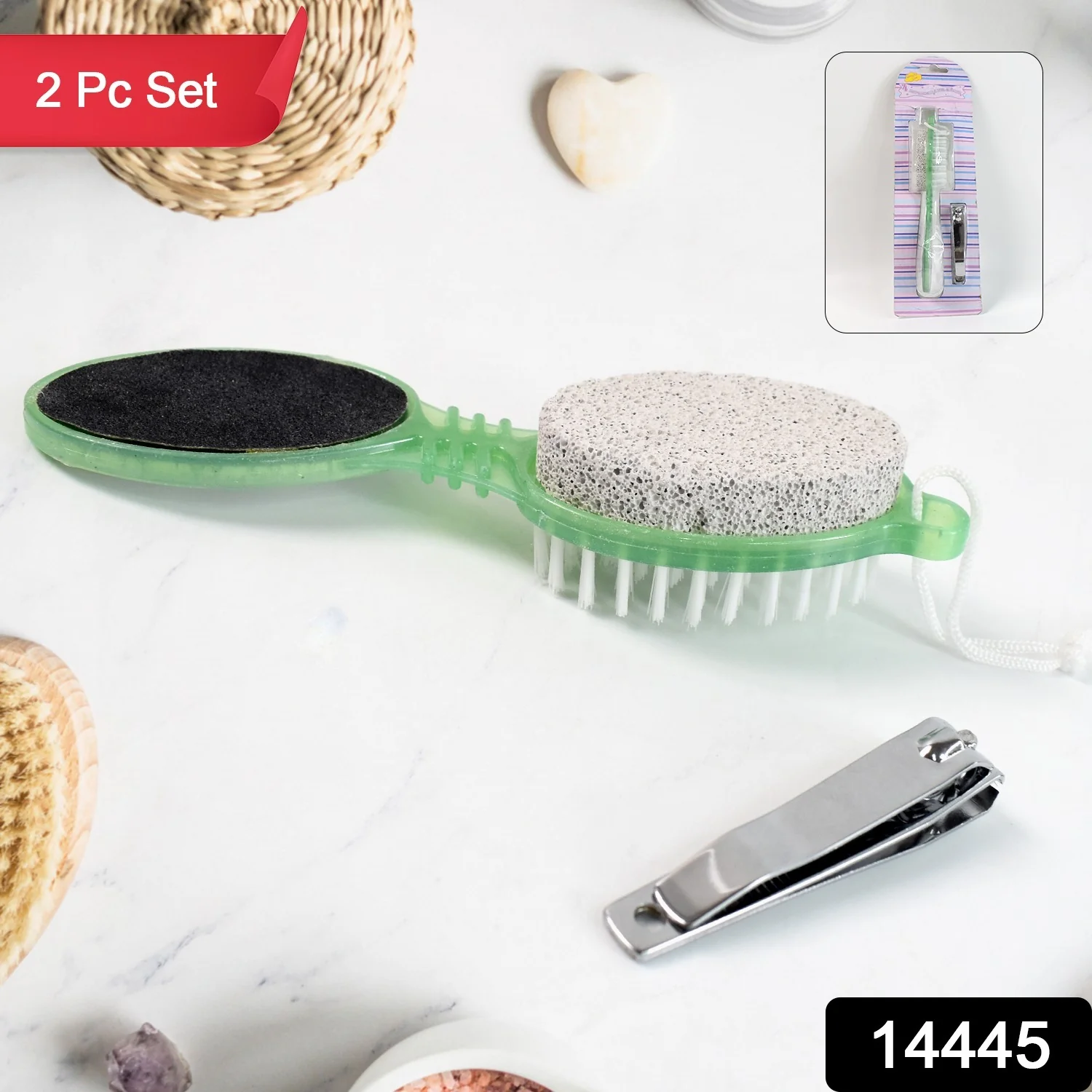 5 In 1 Pedicure Tool Pedicure Brush For Feet Foot Scrubber Foot File With Nail Cutter - Image 2
