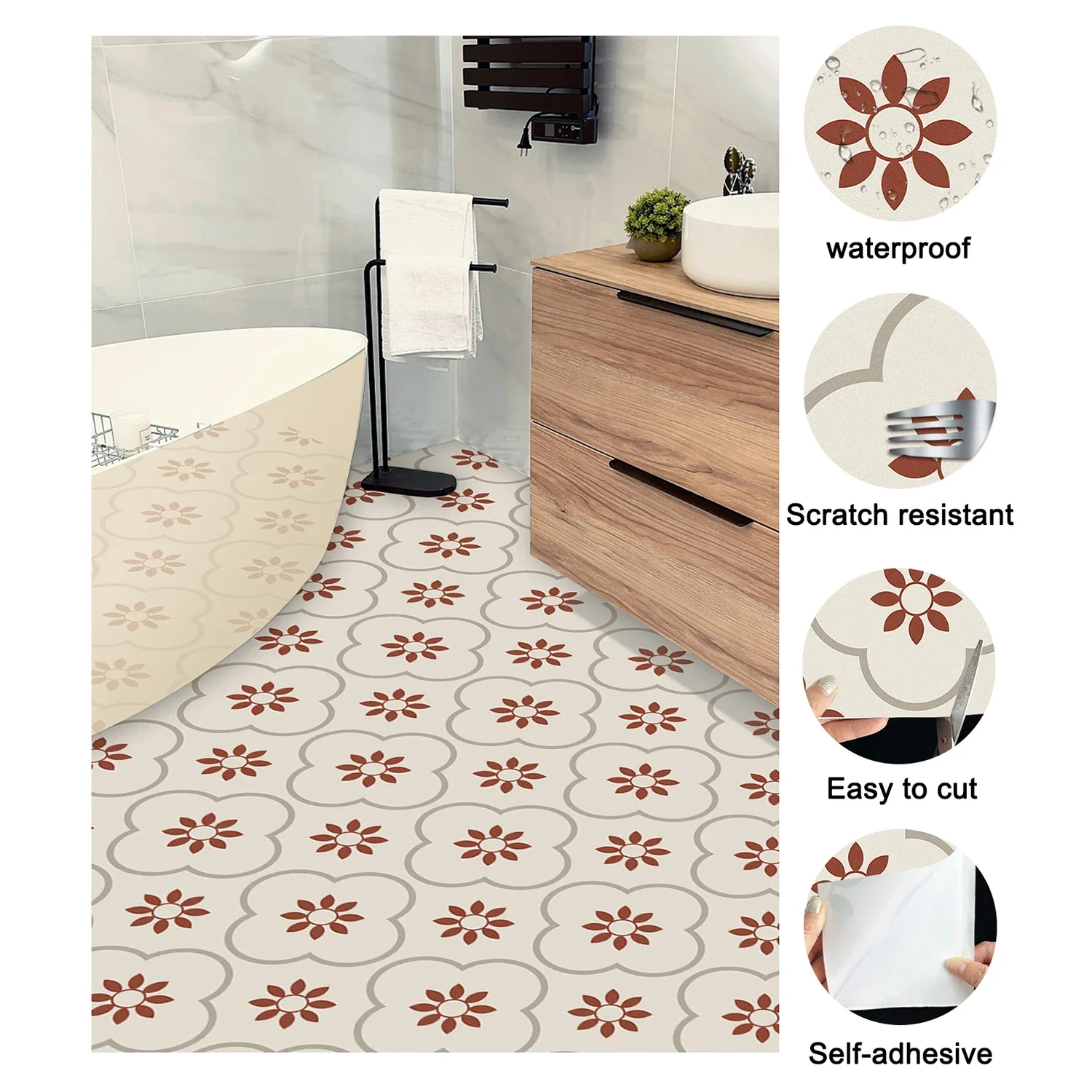 Peel and Stick Floor Tiles Kitchen / Bathroom Backsplash Sticker Detachable Waterproof DIY Tile Stickers for Wall Decoration Tiles Home Decoration (8x8 Inch / 1 pc Tiles) - Image 2