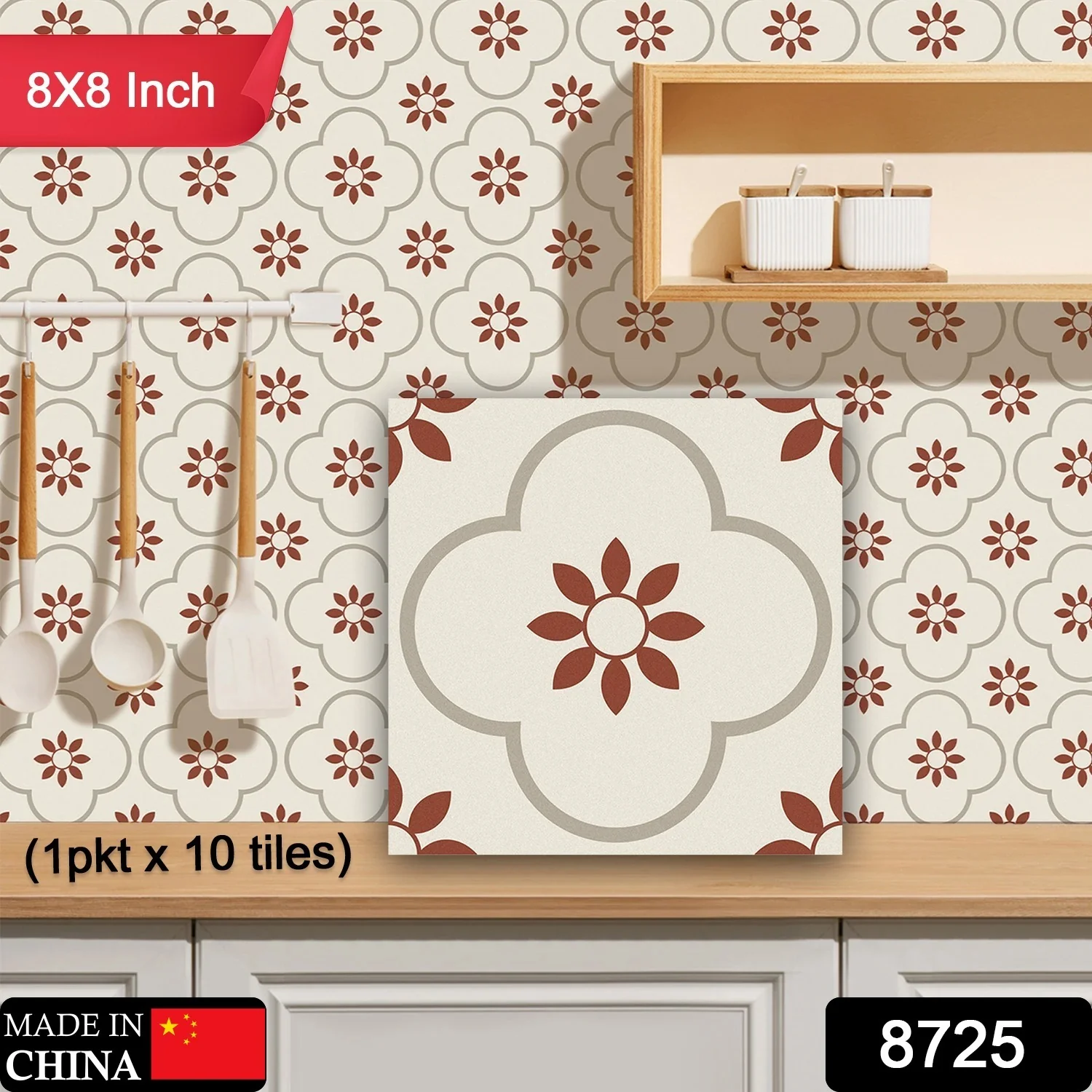 Peel and Stick Floor Tiles Kitchen / Bathroom Backsplash Sticker Detachable Waterproof DIY Tile Stickers for Wall Decoration Tiles Home Decoration (8x8 Inch / 10 Pcs Set) - Image 3