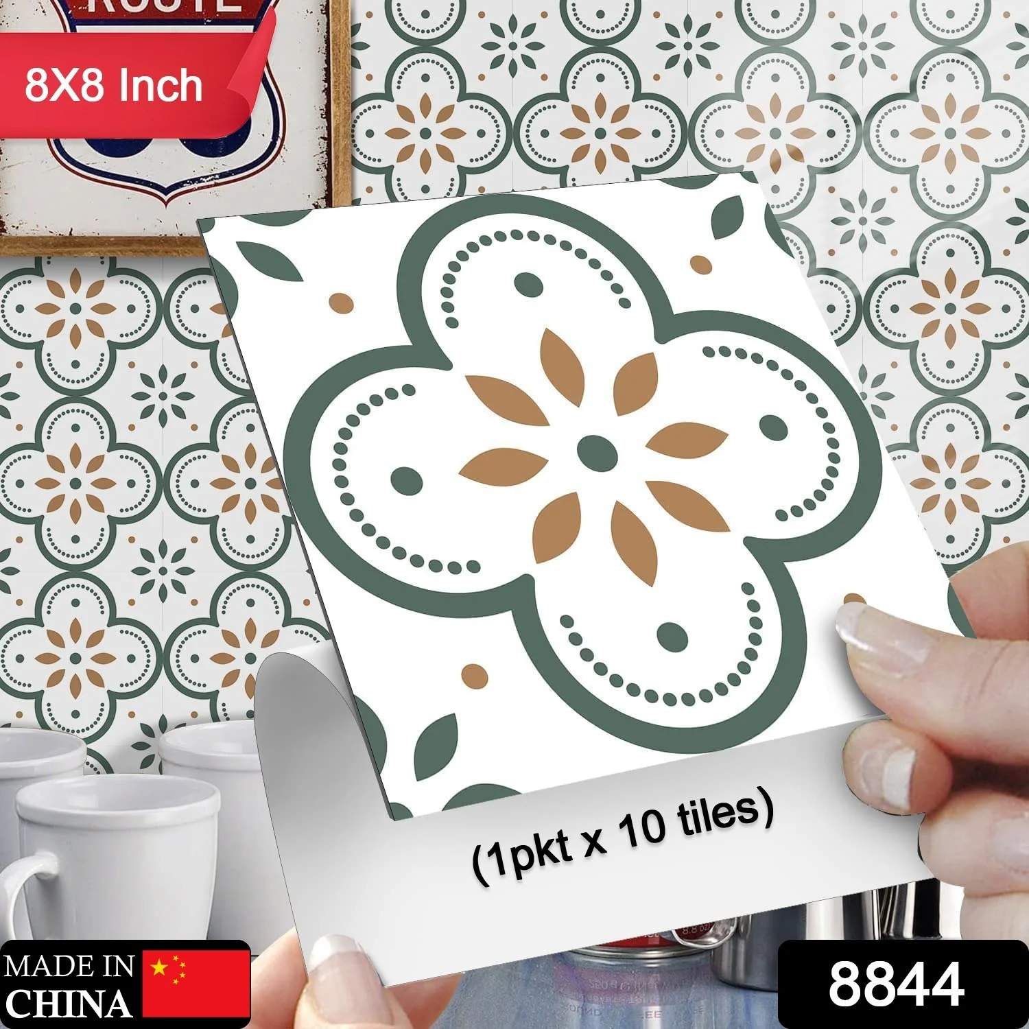 Peel & Stick 8×8 Inch Floor Tiles for Kitchen & Bathroom (10 Pc Set) - Image 2