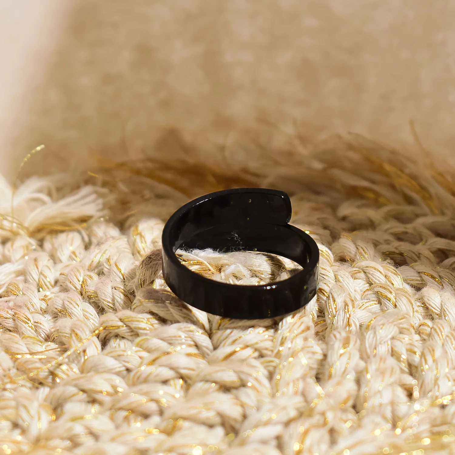Personalized Glossy Black Adjustable Name Ring - Image 4