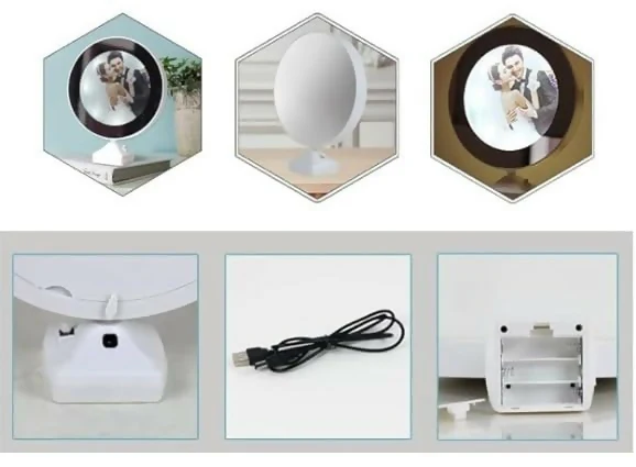 Customized Round LED mirror Photo Frame Lamp with White Base – Personalized Night Light for Couples with Glowing Effect – Romantic Tabletop Décor Gift for Anniversaries, Weddings, Valentine's Day & Special Occasions - Image 4