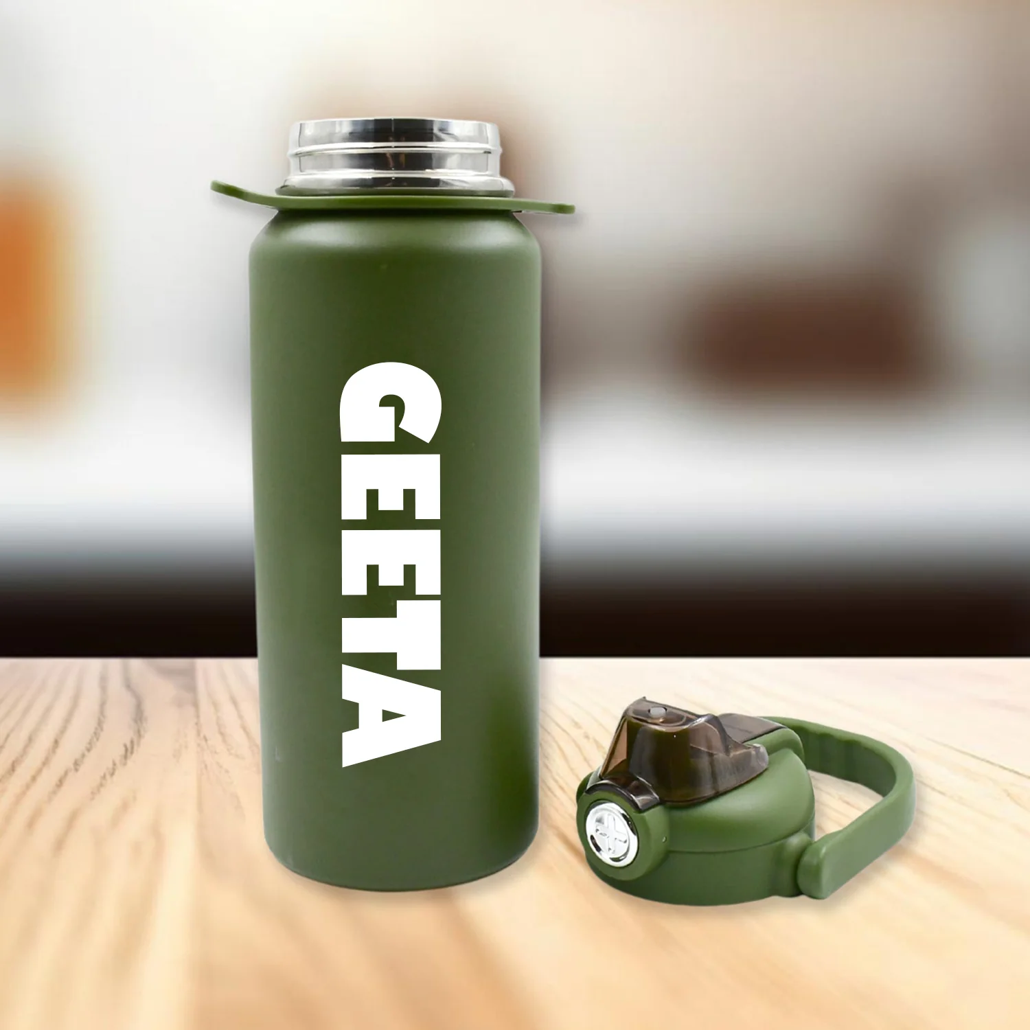 Customize Stainless Steel Water Bottle with Straw, Strap & Handle Vacuum Insulated Thermos Flask Double-Walled Coffee Thermos Flask Leak-proof Water Bottle for Sports, Fitness, Gym (1500ML) - Image 5