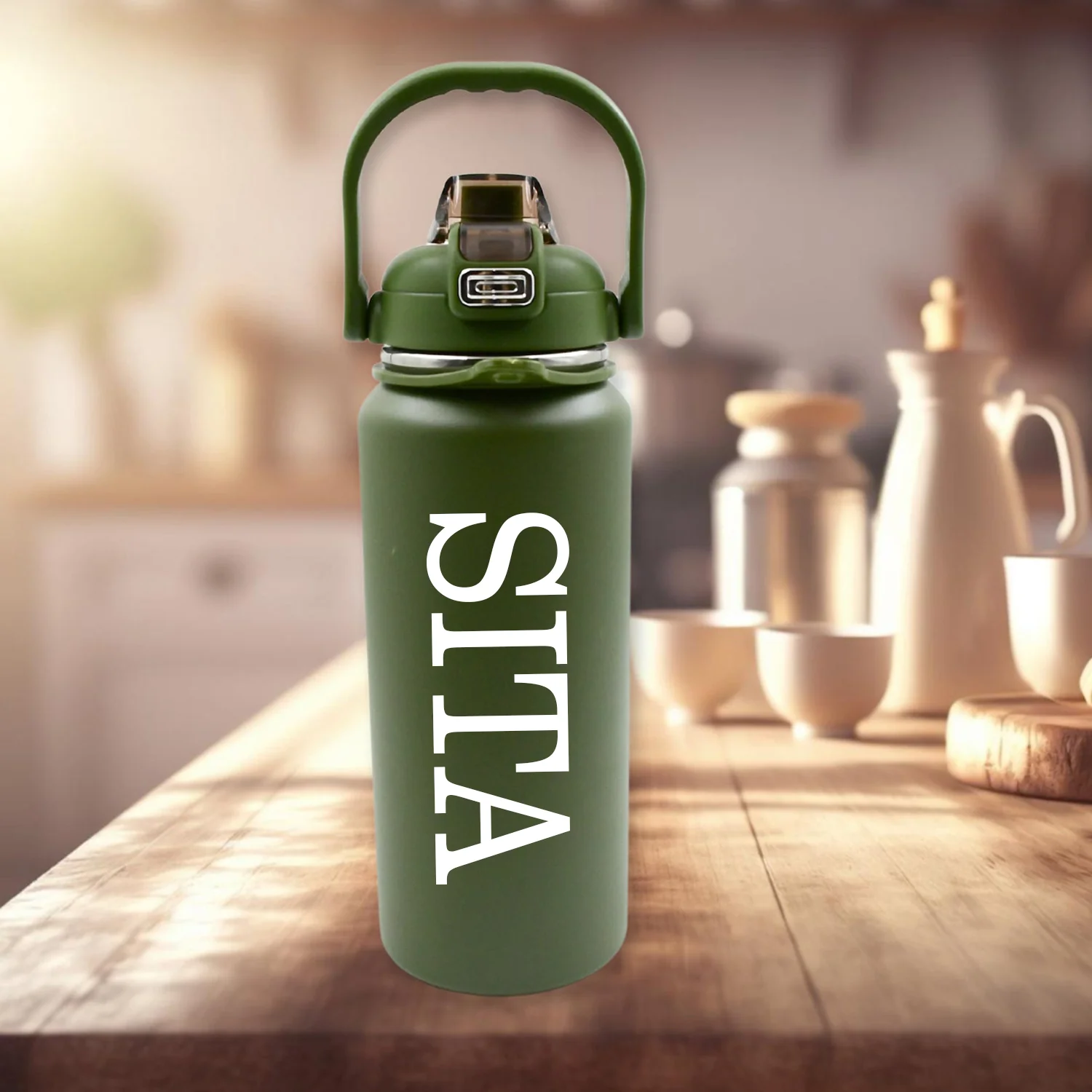 Customize Stainless Steel Water Bottle with Straw, Strap & Handle Vacuum Insulated Thermos Flask Double-Walled Coffee Thermos Flask Leak-proof Water Bottle for Sports, Fitness, Gym (1500ML) - Image 6