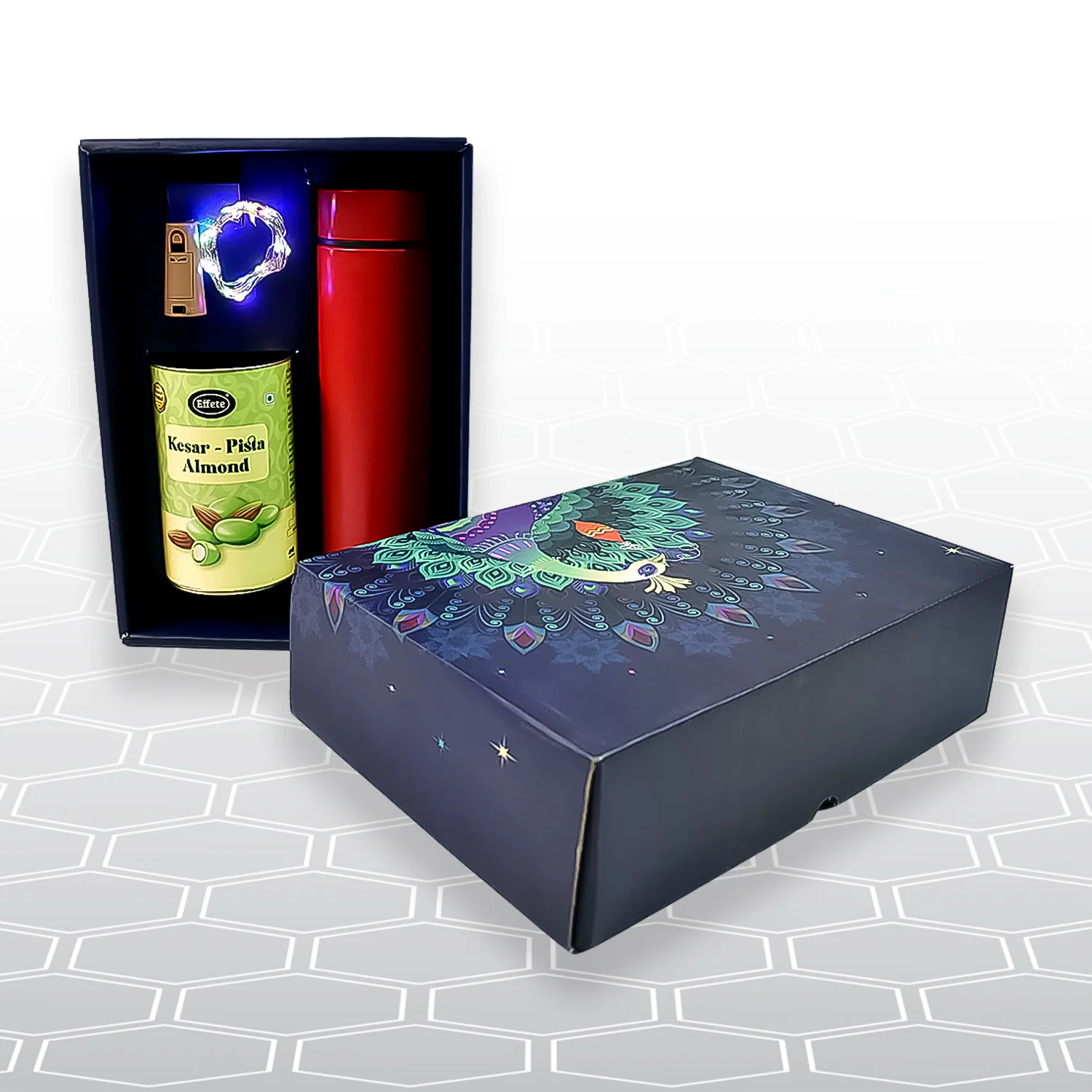 Personalized Temperature Water Bottle Decorative Light with Kesar Pista Almond Chocolate 3 Pc - Image 2