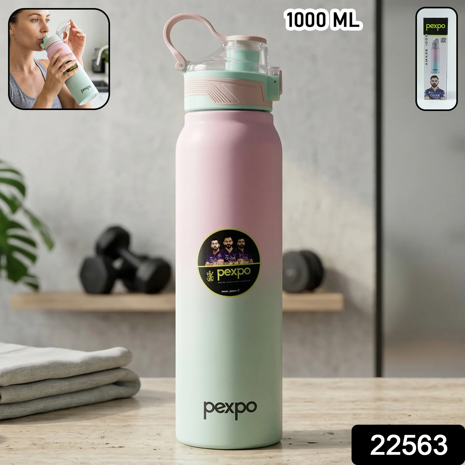 Pexpo Amaze Hot & Cold Insulated Stainless Steel Water Bottle - 1000 ML - Image 2
