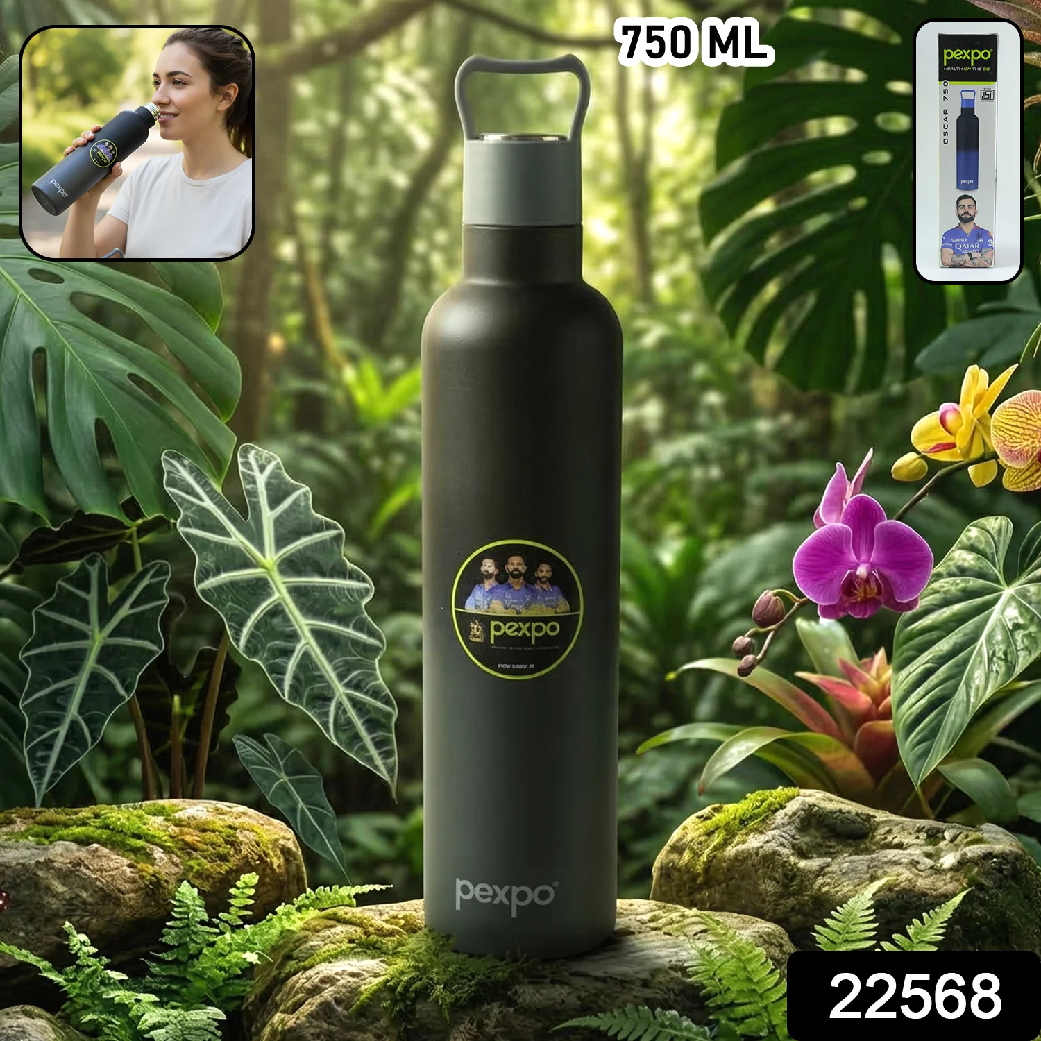 Pexpo Oscar Insulated Stainless Steel Water Bottle with Leakproof Lid - 750 ML - Image 2