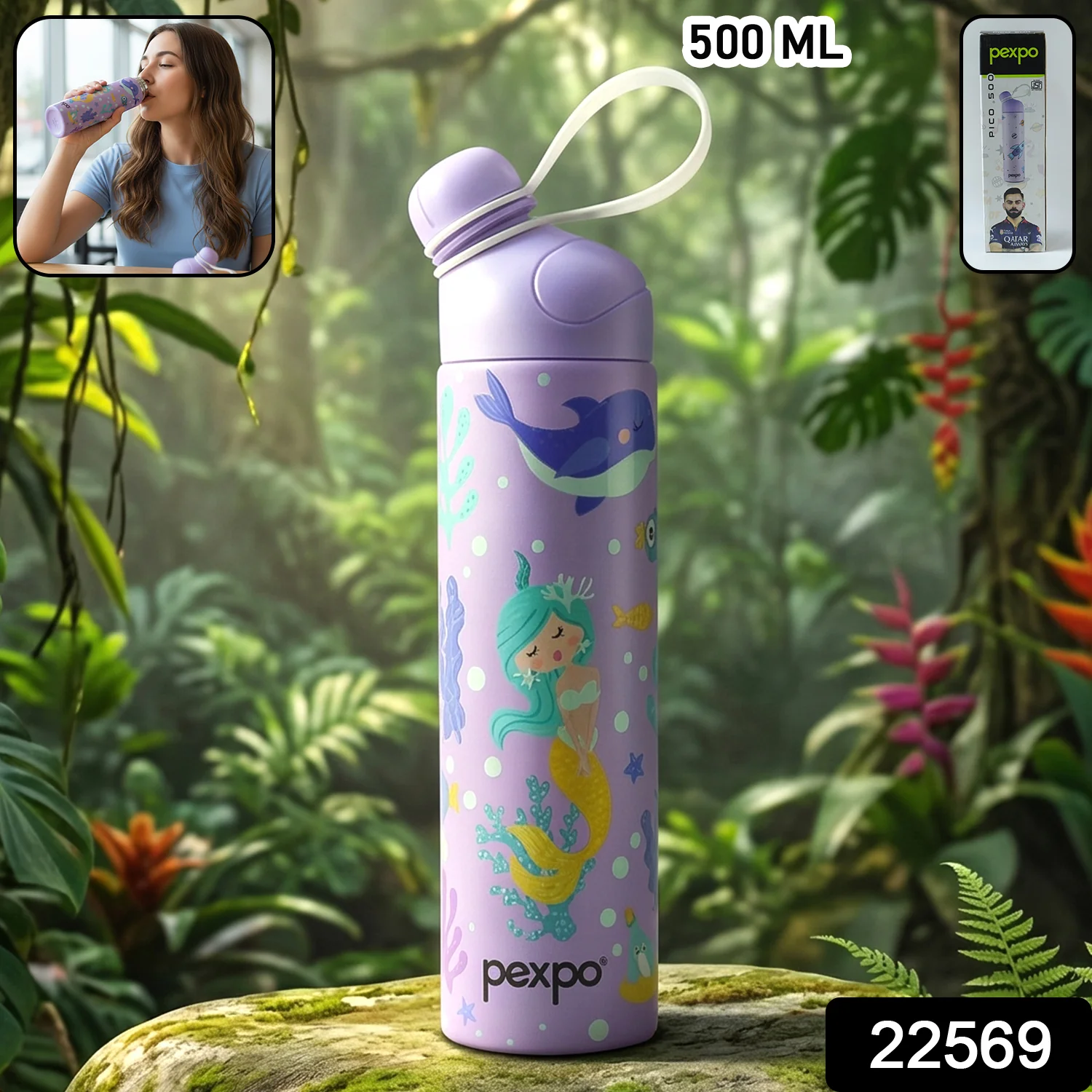 Pexpo Pico Art Printed Hot & Cold Insulated Stainless Steel Water Bottle 500 ML - Image 2