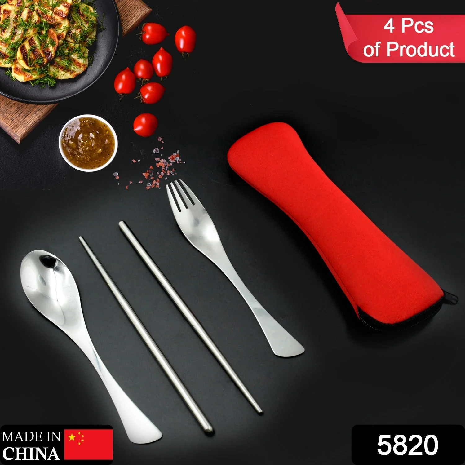 Picnic Dinner Spoon Fork Chopsticks Cutlery Set High Quality Tableware 4 Pc 1 Set - Image 2