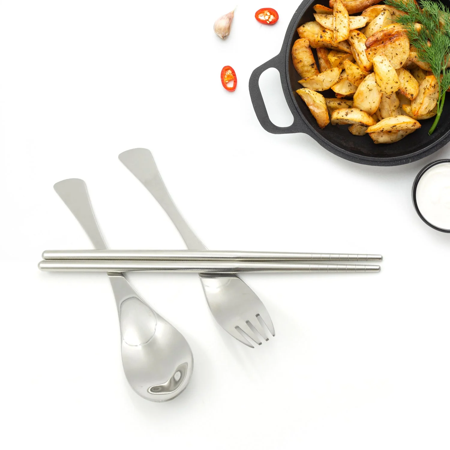 Picnic Dinner Spoon Fork Chopsticks Cutlery Set High Quality Tableware 4 Pc 1 Set - Image 6