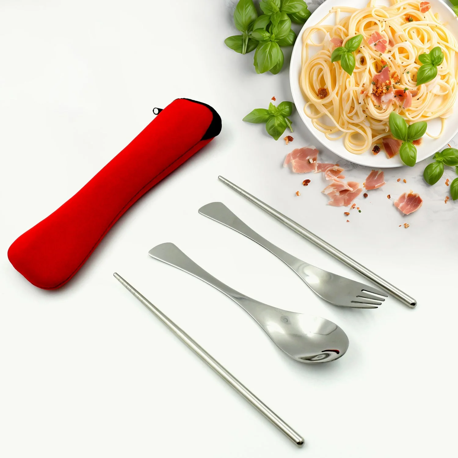 Picnic Dinner Spoon Fork Chopsticks Cutlery Set High Quality Tableware 4 Pc 1 Set - Image 8