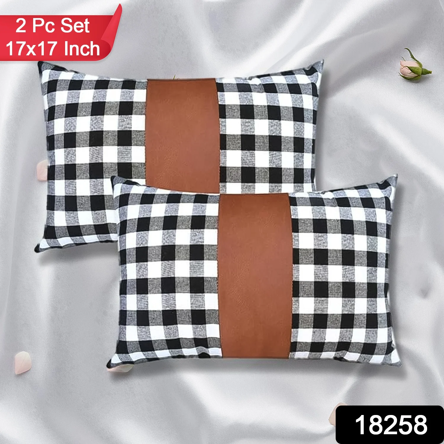 Pillow Covers, Leather & Cotton Cushion Covers (17 × 17 Inch / 1 Pair / 2 Pc) - Image 2
