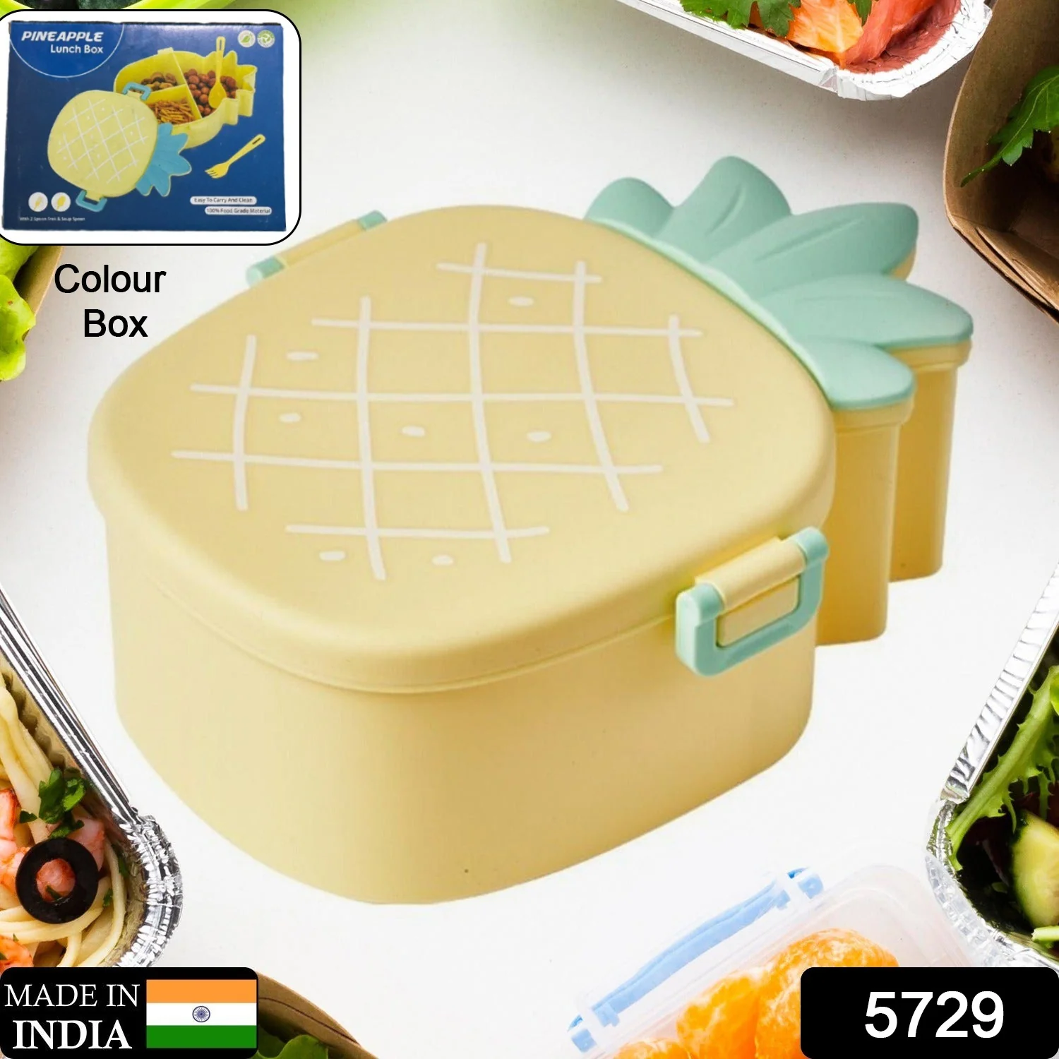 Kids Lunch Box Cute Pineapple Shaped Bento Box with Fork Spoon Snack Container - Image 2