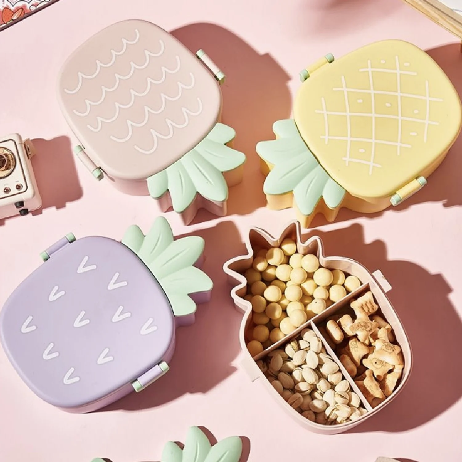 Kids Lunch Box Cute Pineapple Shaped Bento Box with Fork Spoon Snack Container - Image 3