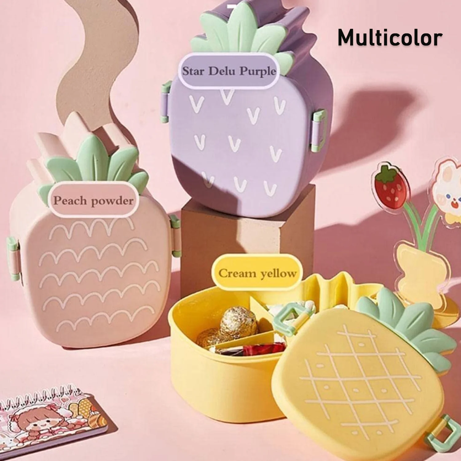 Kids Lunch Box Cute Pineapple Shaped Bento Box with Fork Spoon Snack Container - Image 6
