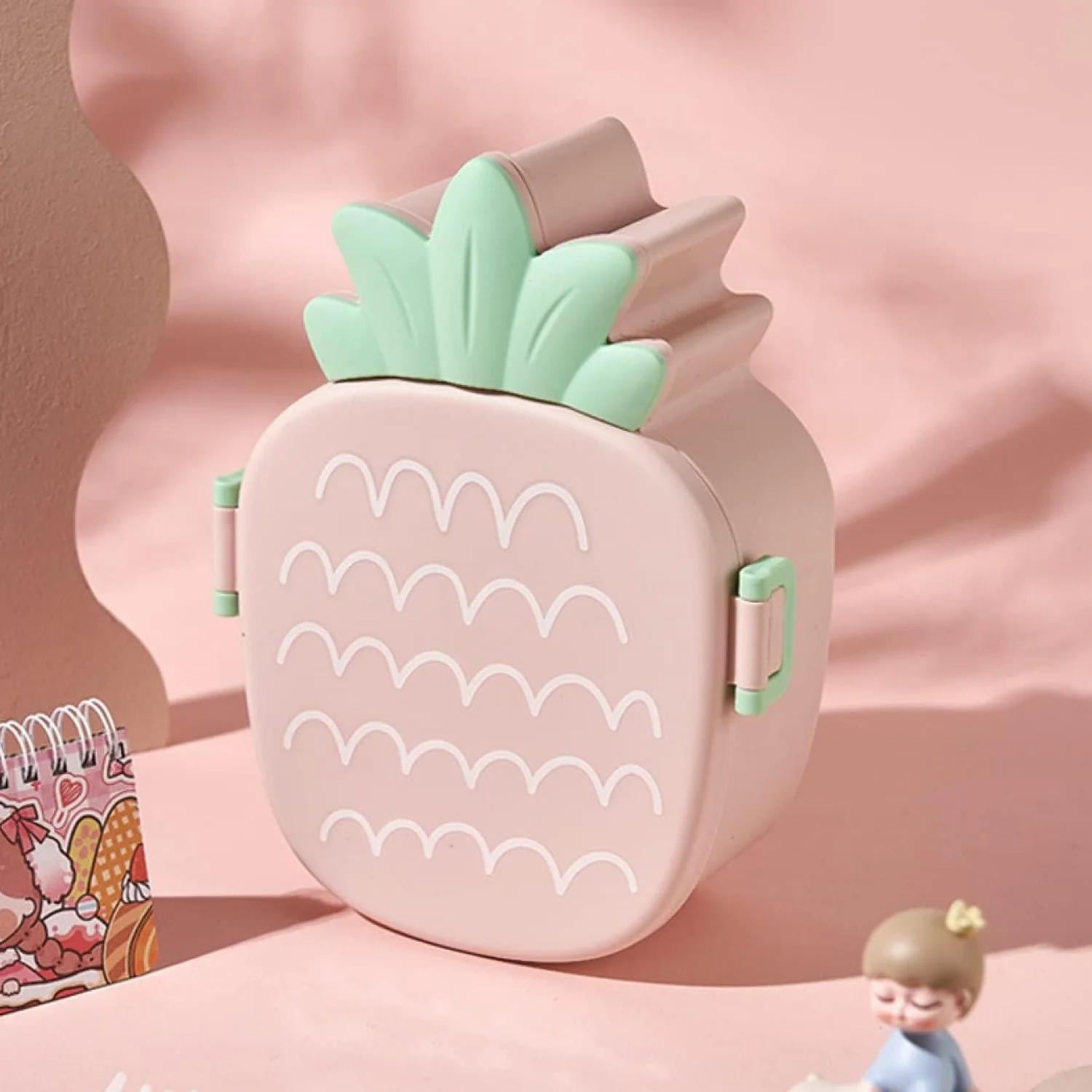 Kids Lunch Box Cute Pineapple Shaped Bento Box with Fork Spoon Snack Container - Image 9