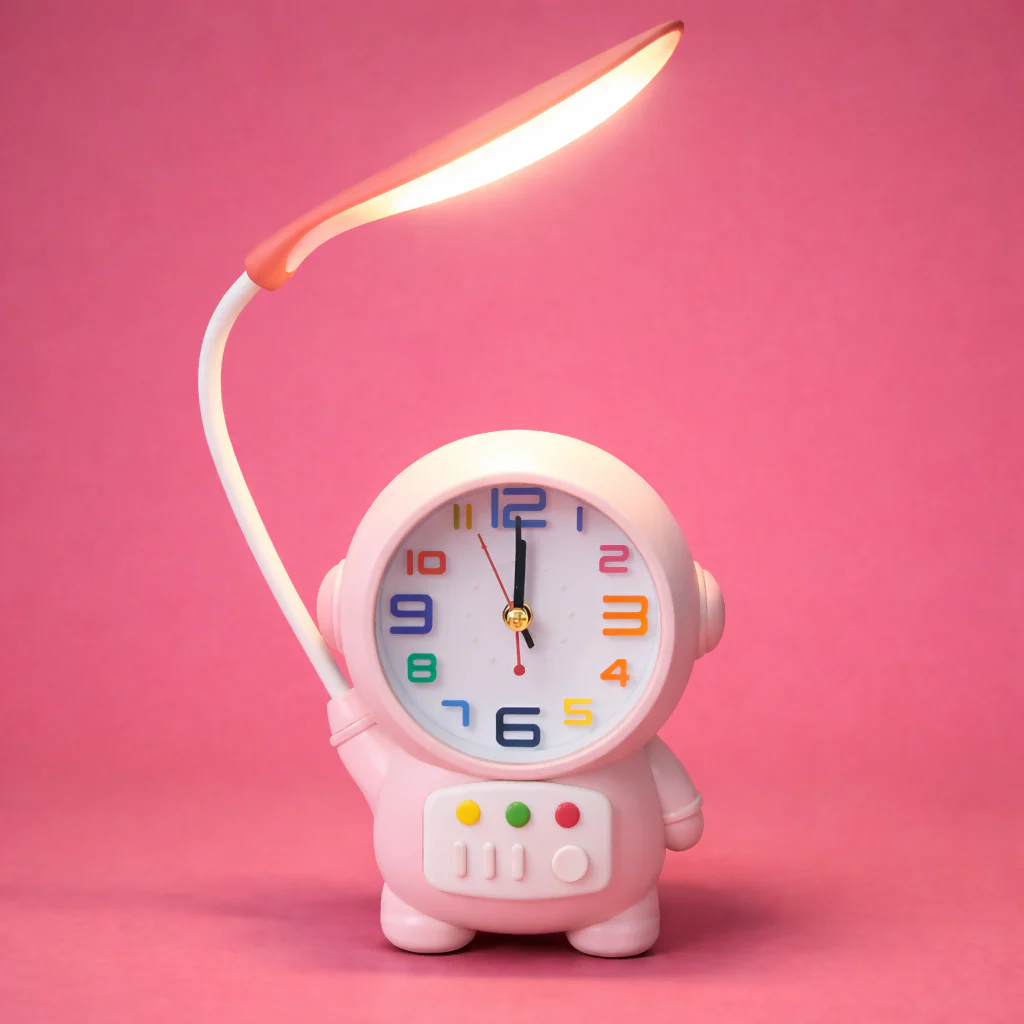 Pink Astronaut Desk Lamp with Alarm Clock for Kids Study Table Bedroom - Image 2