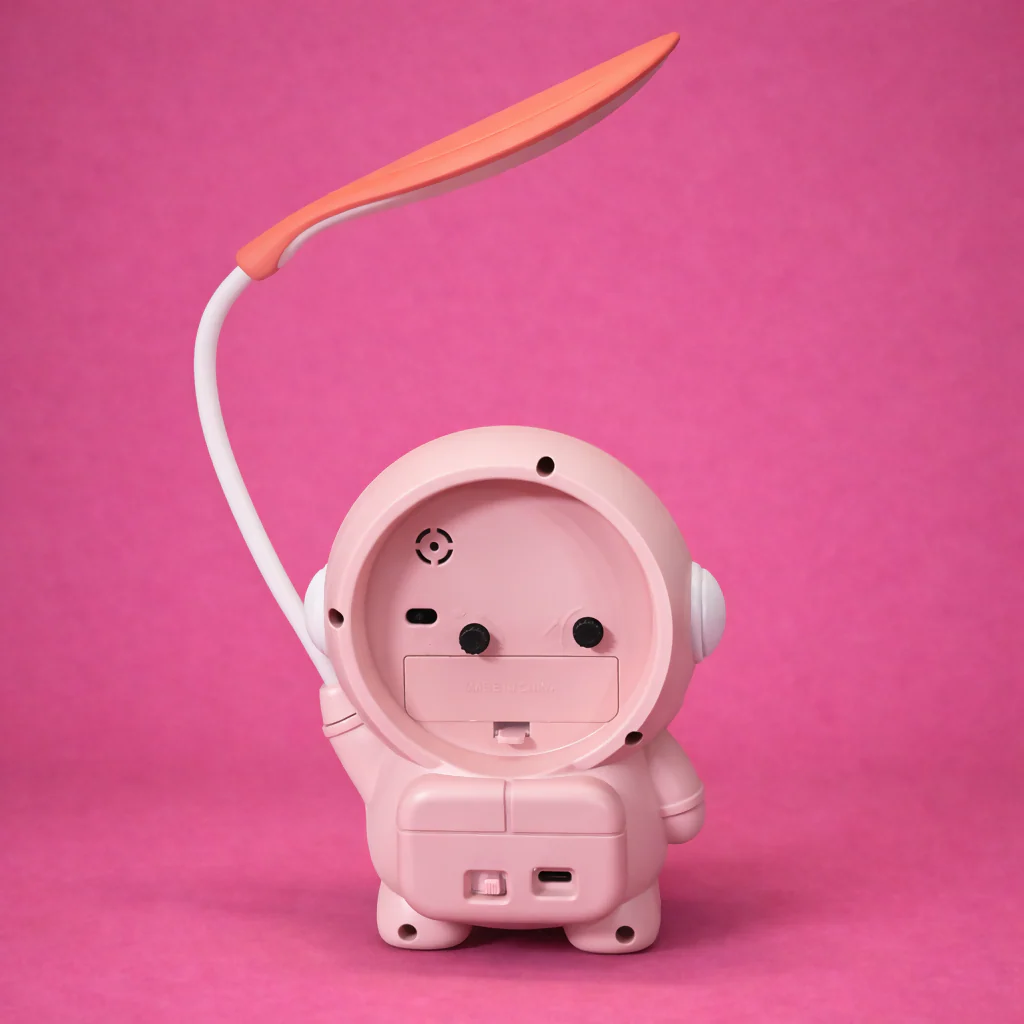 Pink Astronaut Desk Lamp with Alarm Clock for Kids Study Table Bedroom - Image 3