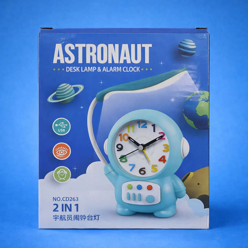 Pink Astronaut Desk Lamp with Alarm Clock for Kids Study Table Bedroom - Image 4