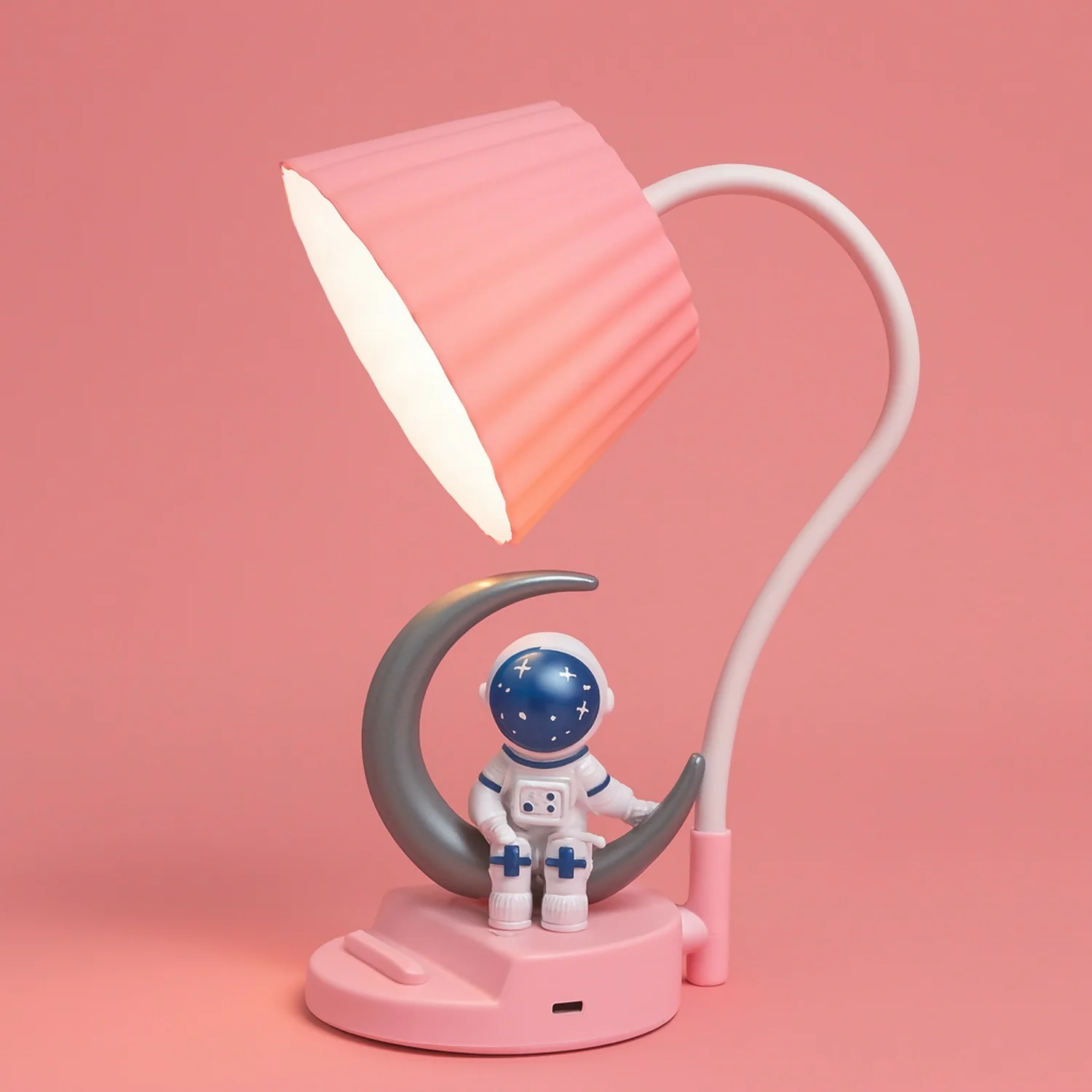 Pink Astronaut Moon LED Table Lamp, USB Rechargeable Kids Night Light - Image 2