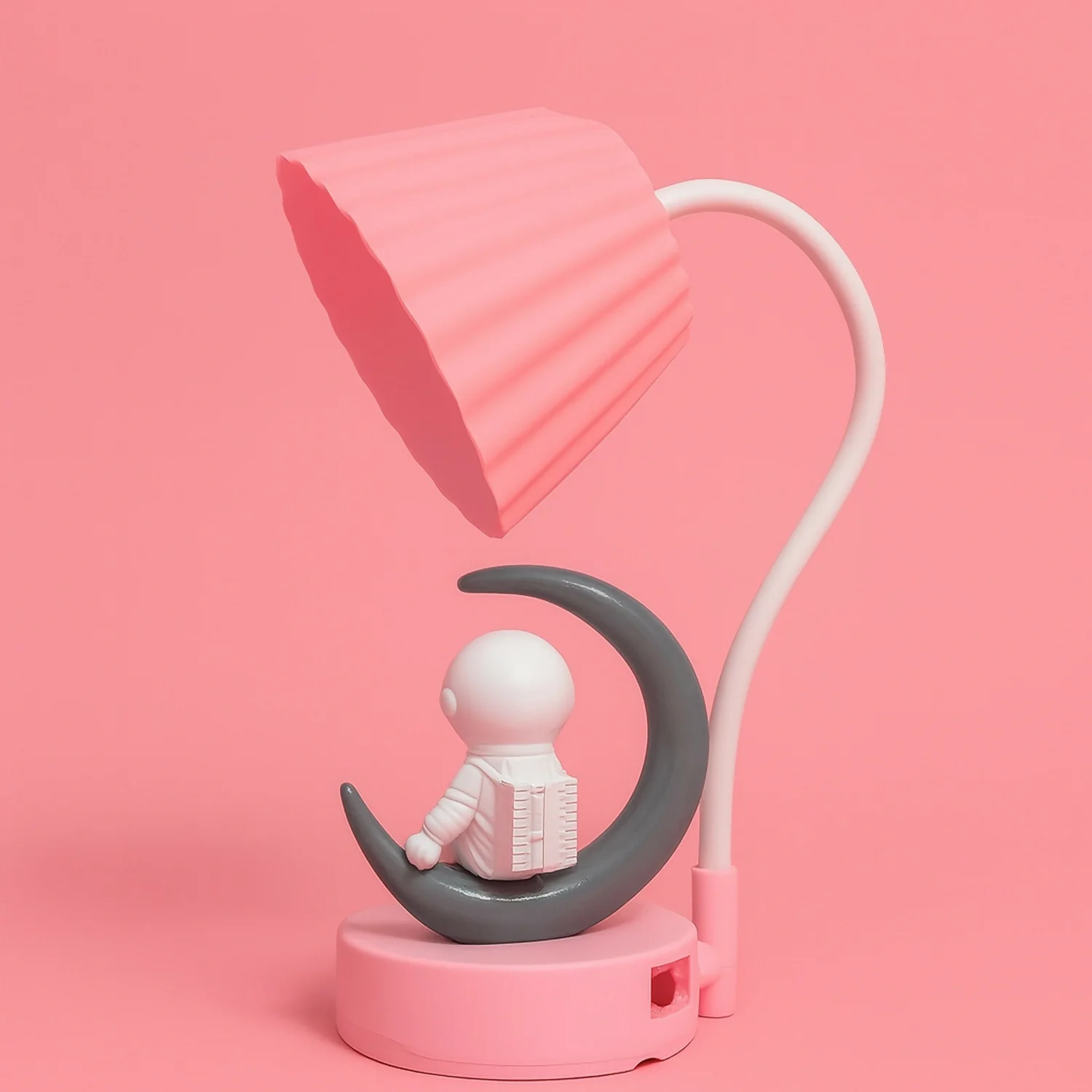 Pink Astronaut Moon LED Table Lamp, USB Rechargeable Kids Night Light - Image 3