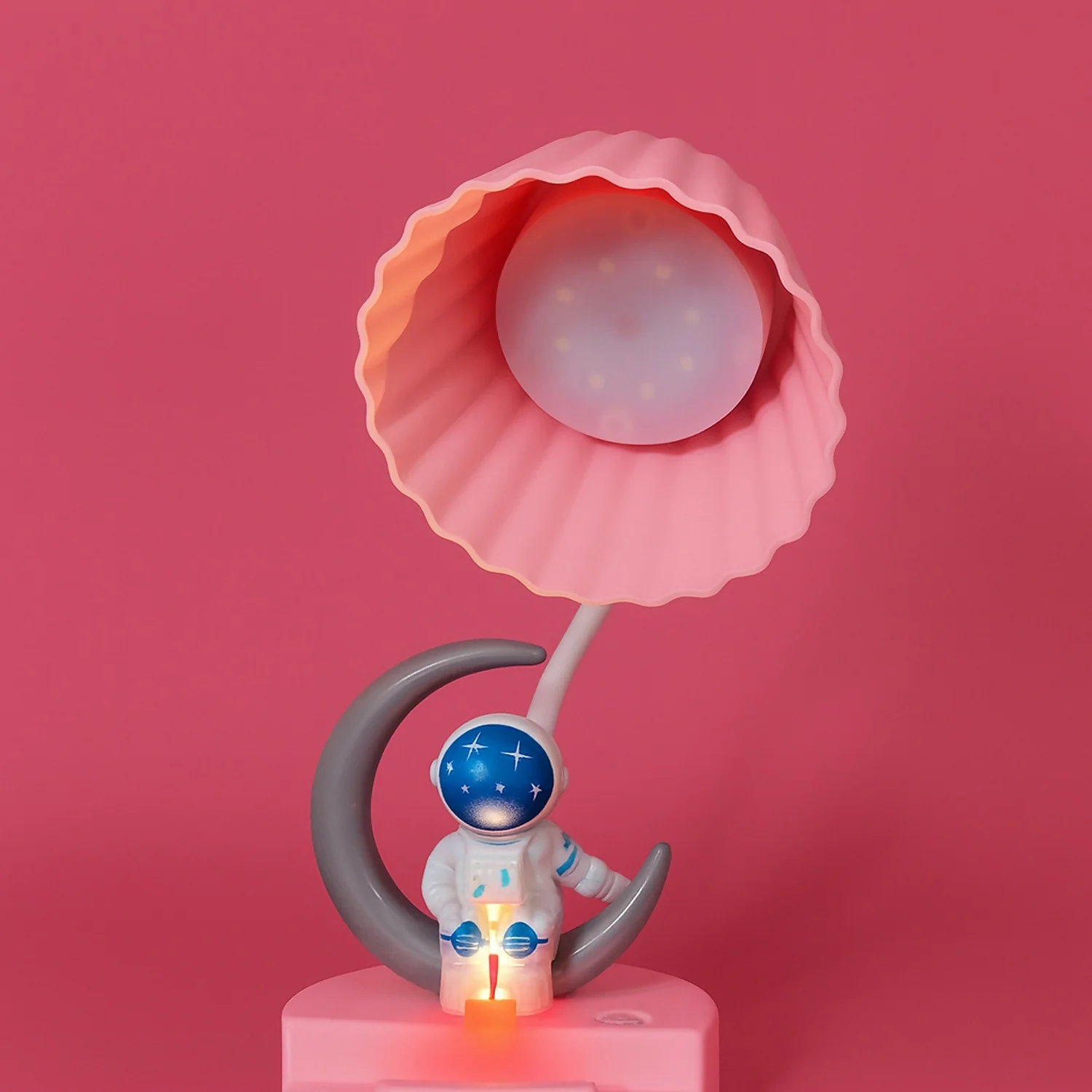 Pink Astronaut Moon LED Table Lamp, USB Rechargeable Kids Night Light - Image 4