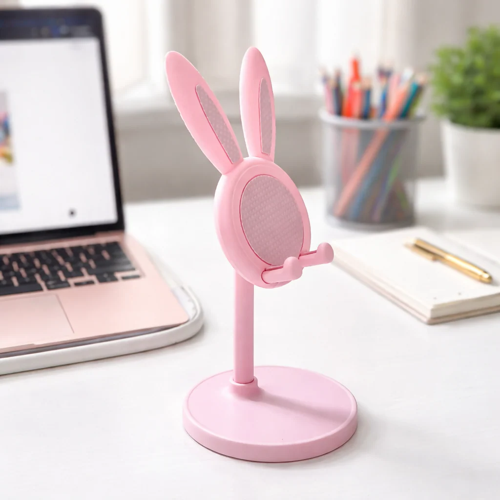 Pink Bunny Ear Adjustable Mobile Phone Stand Holder for Desk - Image 2