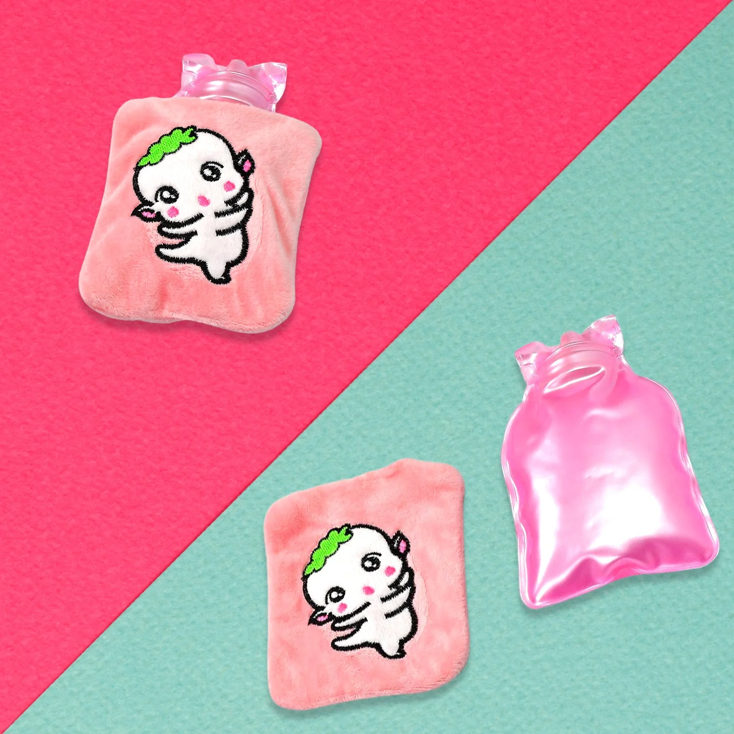 Pink Cartoon Small Hot Water Bag with Cover for Pain Relief - Image 3
