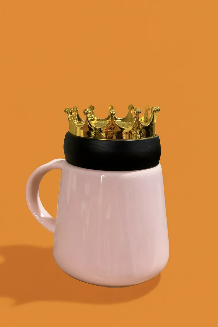 Pink Ceramic “Crown Love” Mug with 3D Golden Crown Lid - Image 3