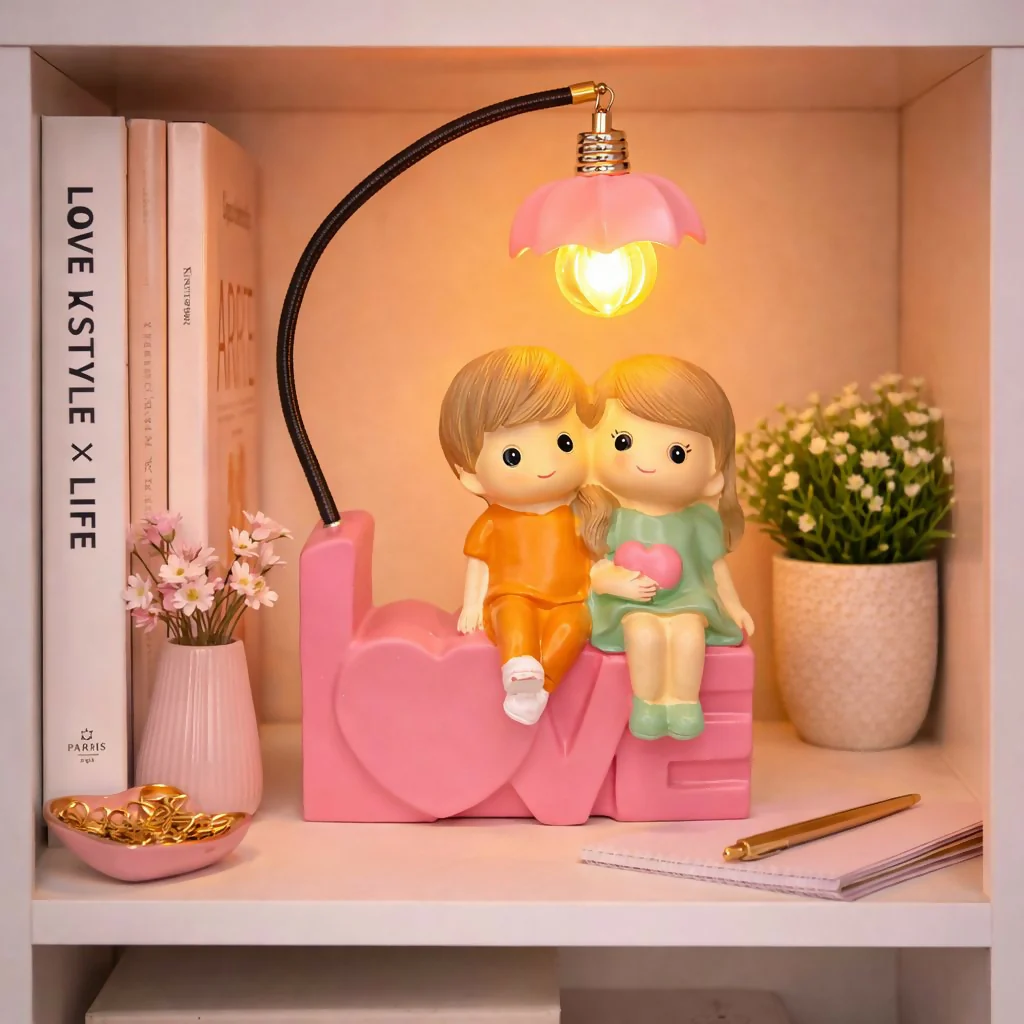 Pink Cute Couple Love Lamp Decorative Night Light Showpiece - Image 2