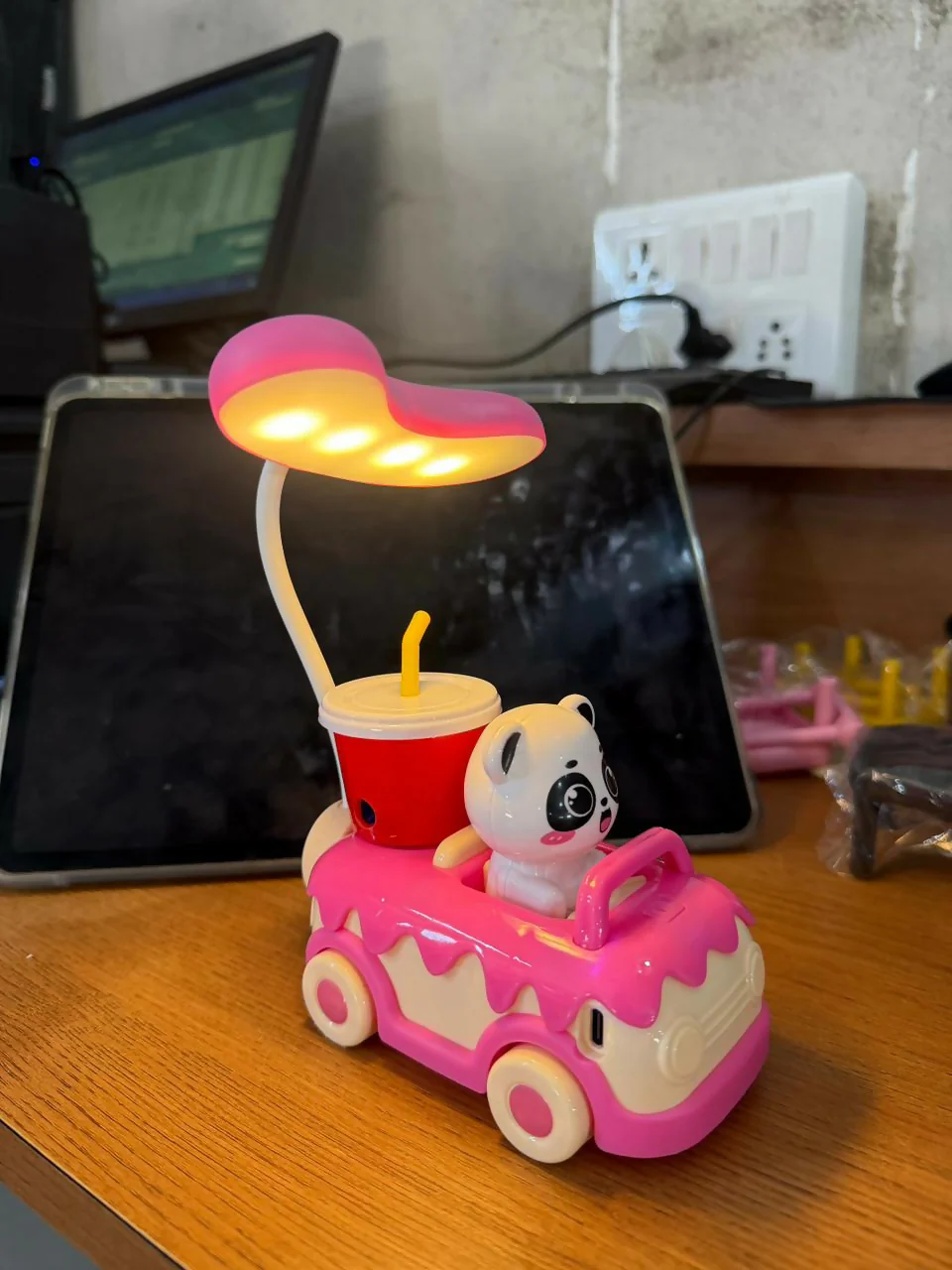 Pink Cute Panda Car LED Desk Lamp with Pen Holder Kids Study Table Light - Image 5