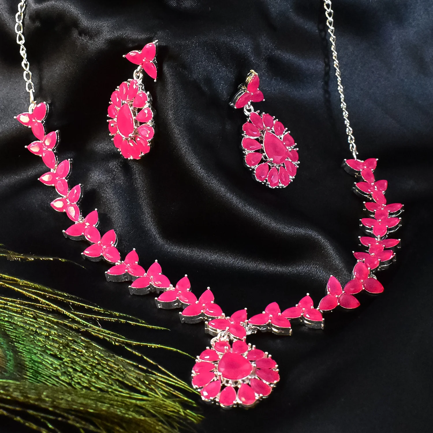Pink Diamond Necklace with Earring Set - Image 2