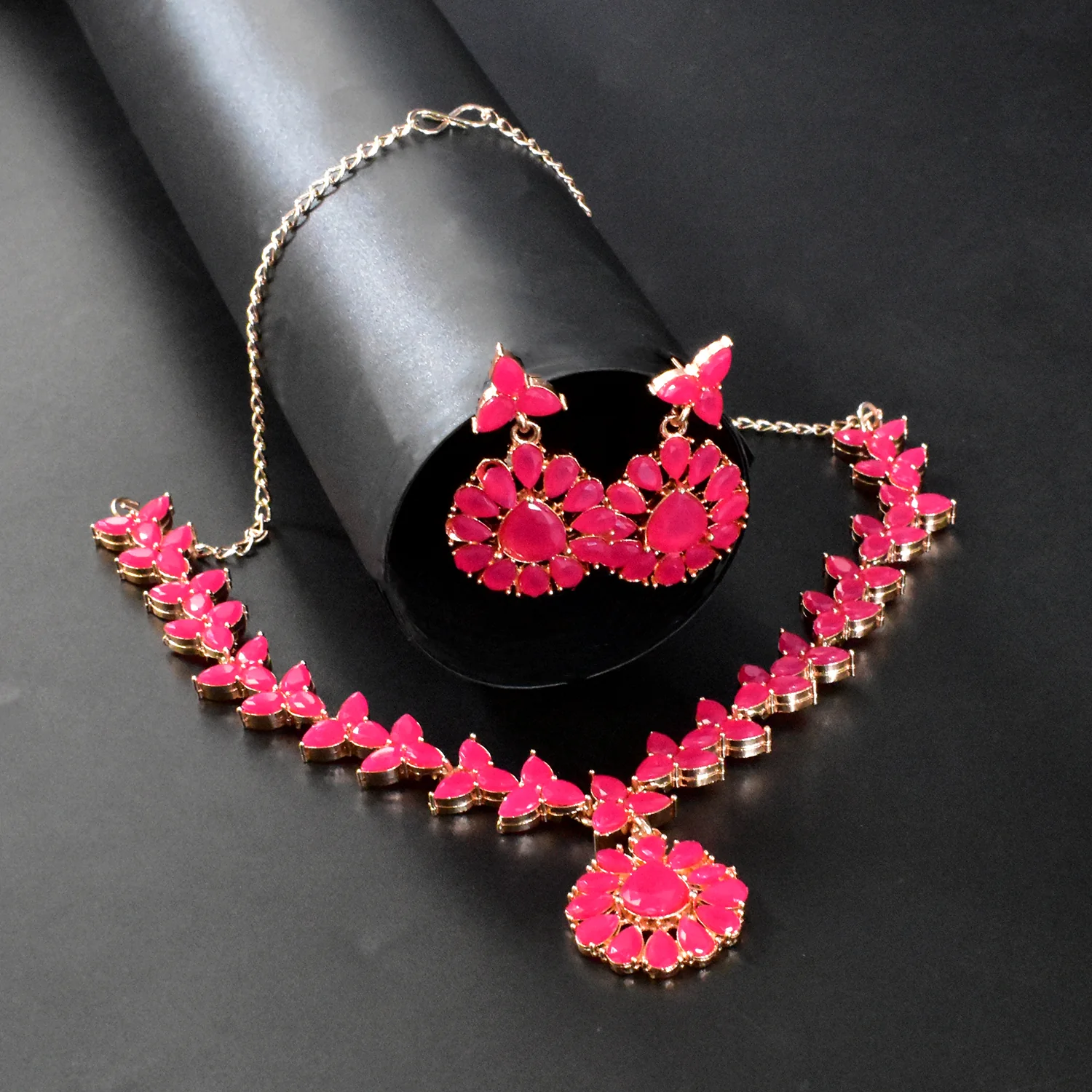 Pink Diamond Necklace with Earring Set - Image 3