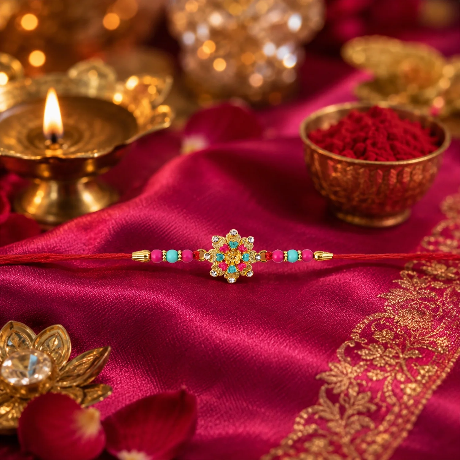 Pink Floral Mandala Mini Designer Rakhi - Image 4