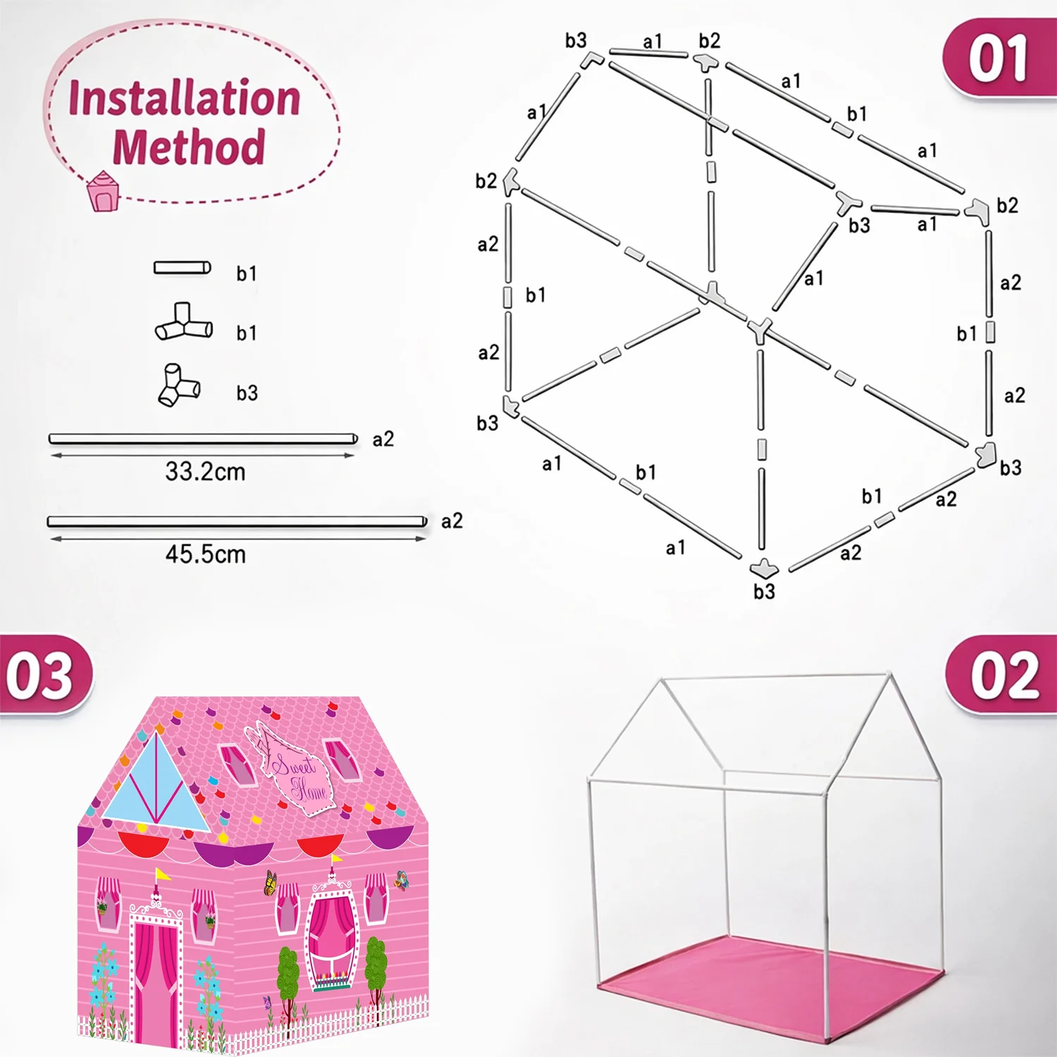 Pink Foldable Kids Play Tent House with Printed Home Design for Indoor & Outdoor Fun - Image 4