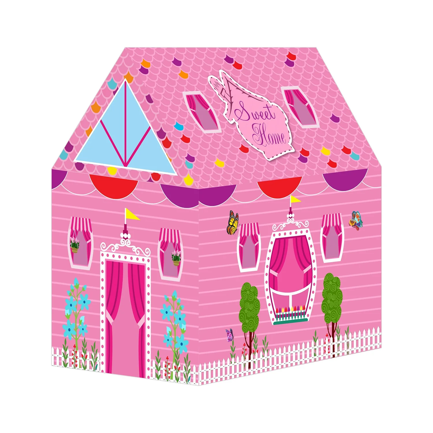 Pink Foldable Kids Play Tent House with Printed Home Design for Indoor & Outdoor Fun - Image 5