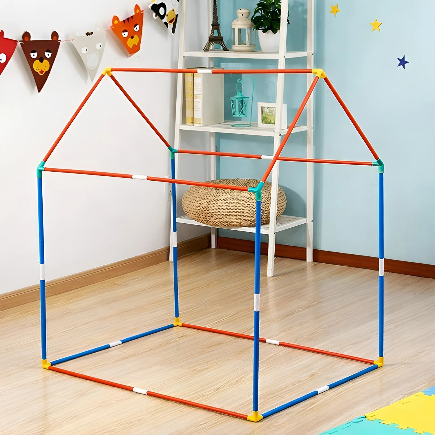 Pink Foldable Kids Play Tent House with Printed Home Design for Indoor & Outdoor Fun - Image 6