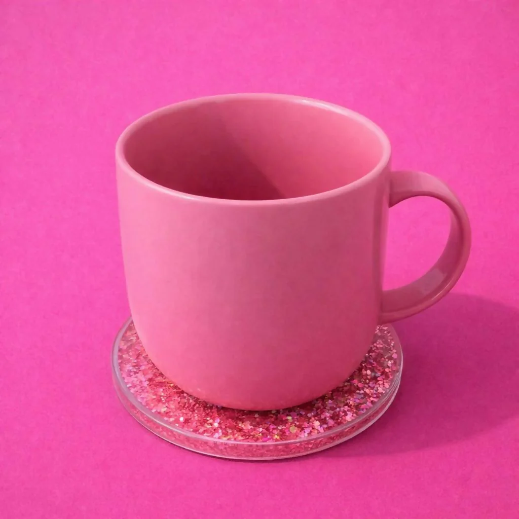 Pink Glitter Resin Cup Lid and Coaster Set for Mug Cover - Image 2