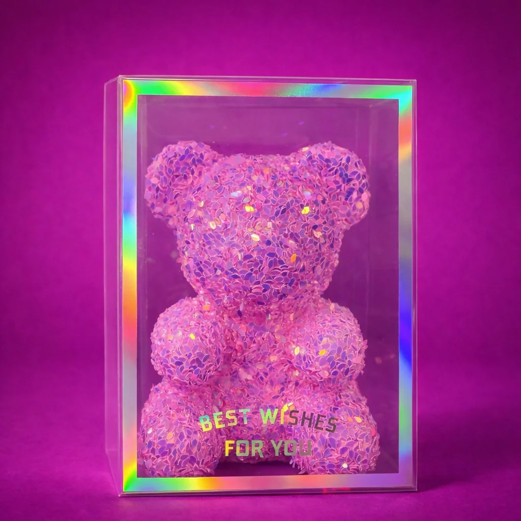 Pink Glitter Teddy Bear Showpiece with Gift Display Box Decor - Image 2