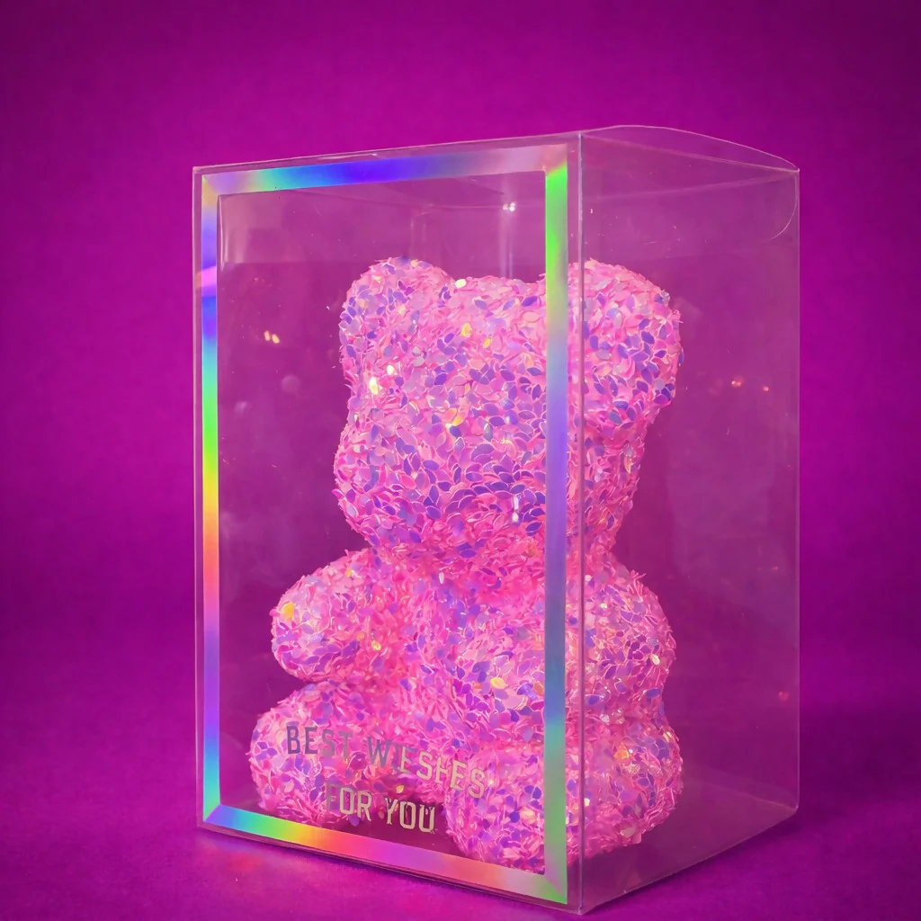 Pink Glitter Teddy Bear Showpiece with Gift Display Box Decor - Image 3