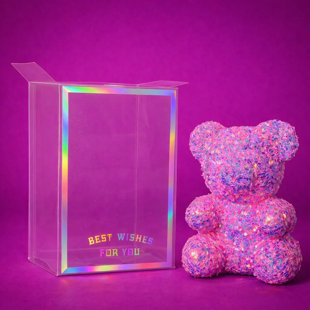 Pink Glitter Teddy Bear Showpiece with Gift Display Box Decor - Image 4