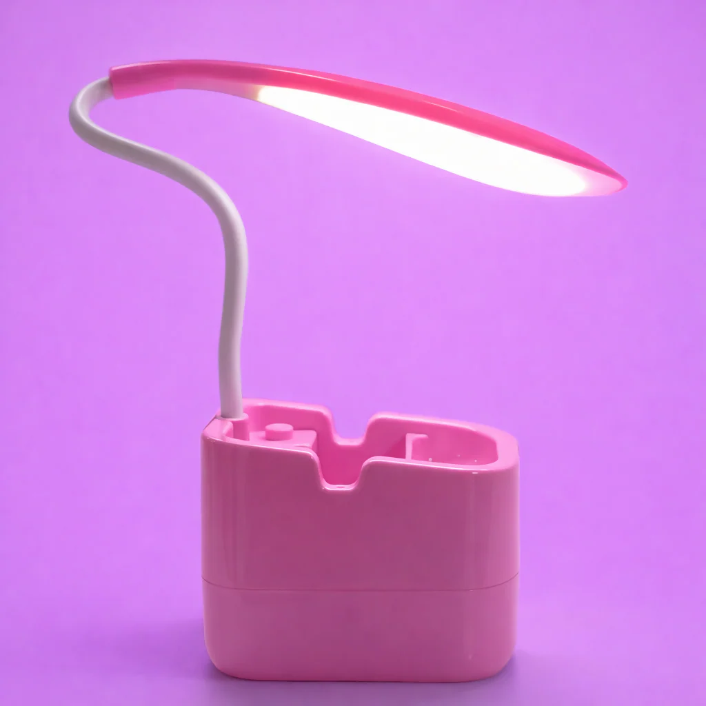 Pink LED Desk Lamp with Pen Holder and Phone holder for Study Table and Kids Room Decor - Image 5