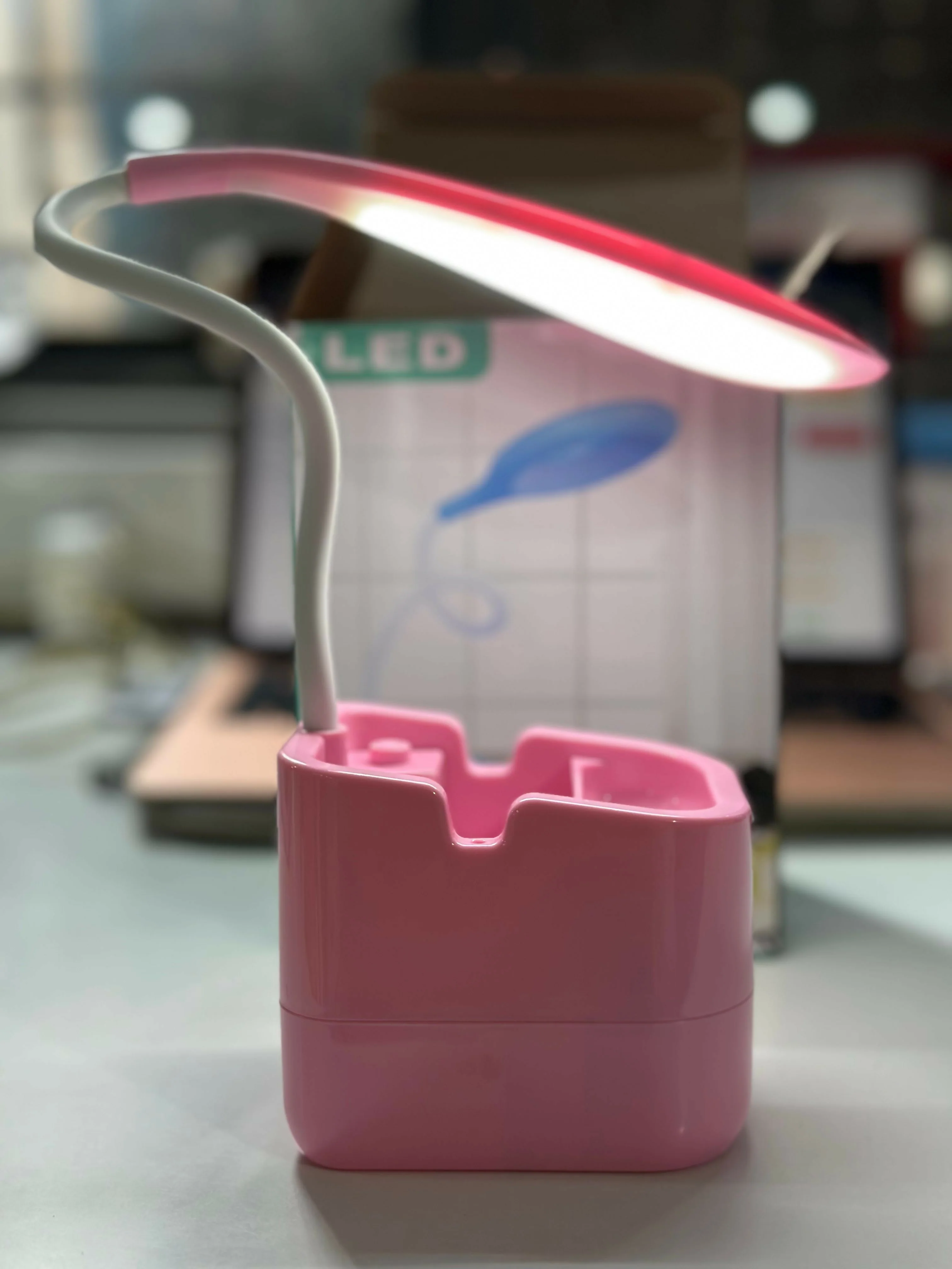 Pink LED Desk Lamp with Pen Holder and Phone holder for Study Table and Kids Room Decor - Image 6