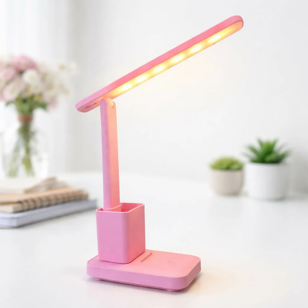 Pink LED Study Table Lamp with Pen Holder, Touch Control, 3 Light Modes - Image 2
