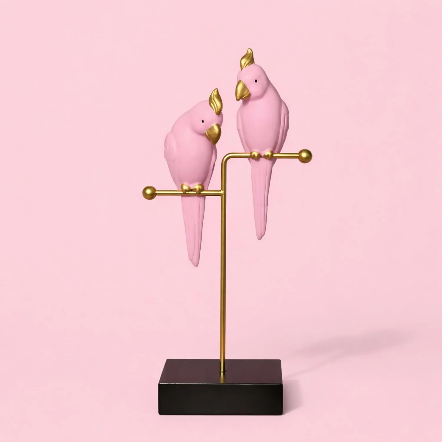Pink Love Birds Decorative poly-resin Showpiece with Gold Stand for Home Décor - Image 3