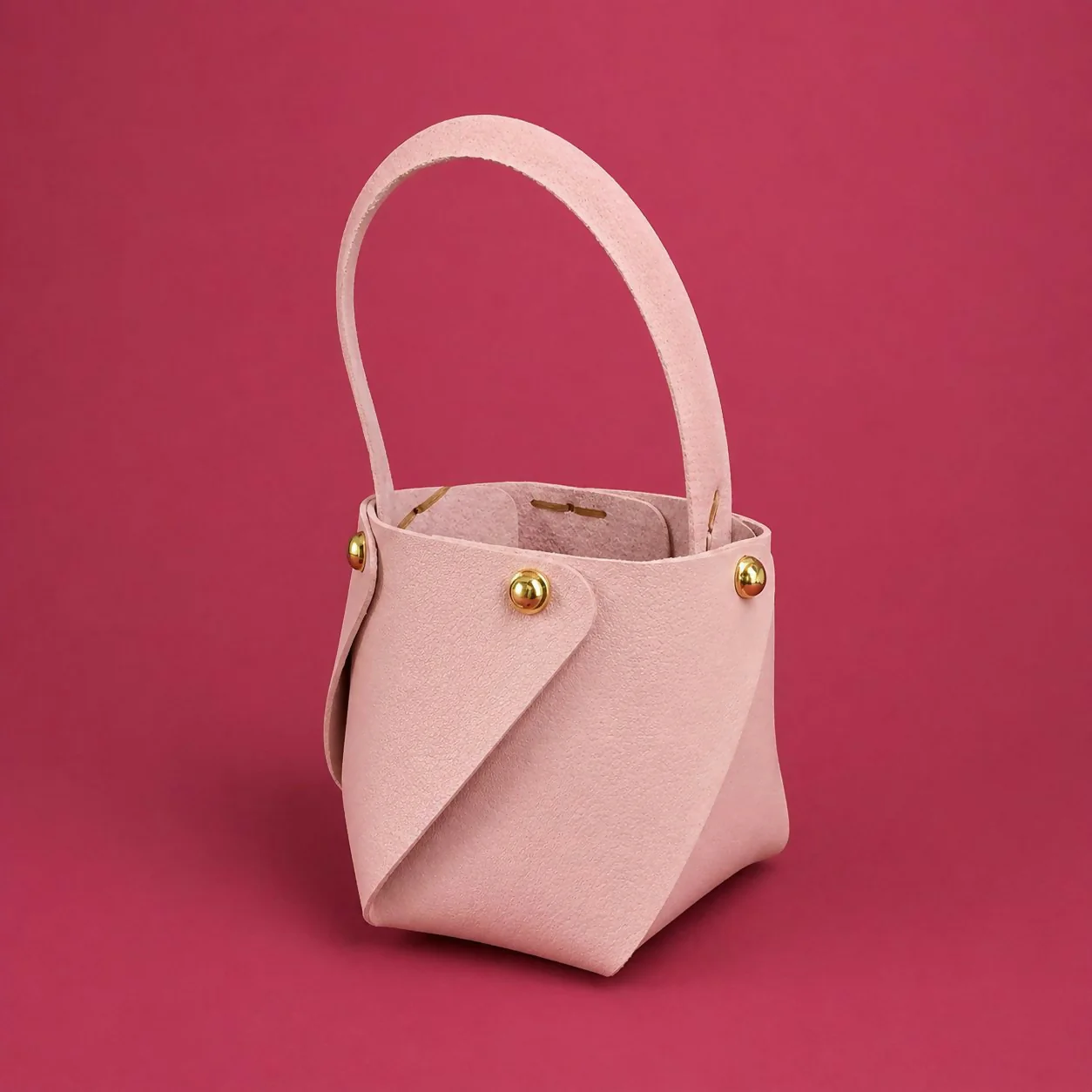 Pink Mini Bucket Handbag with Handle and Stud Detail Compact Size - Image 4