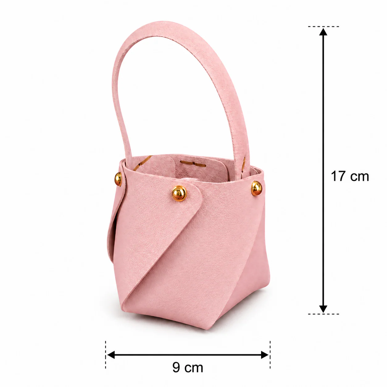 Pink Mini Bucket Handbag with Handle and Stud Detail Compact Size - Image 5