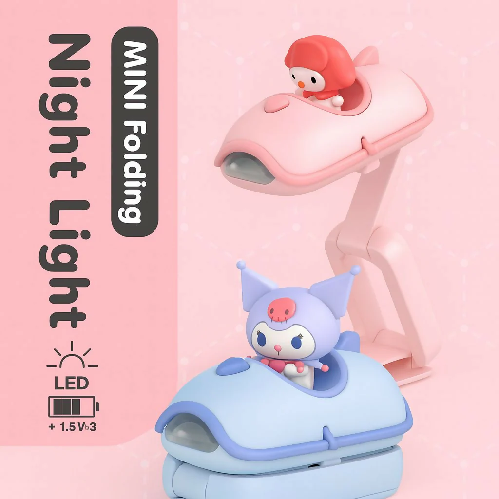 Pink Mini Folding LED Night Light with Clamp Base for Kids - Image 3