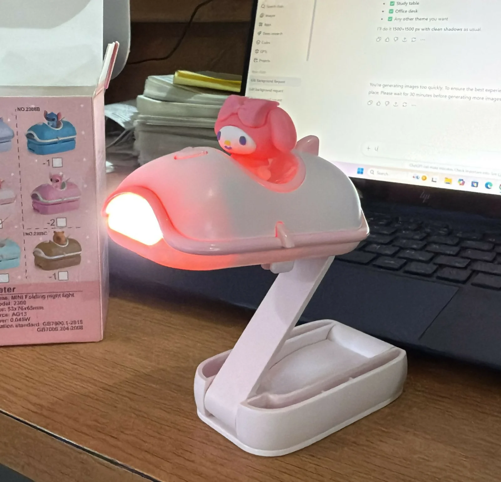 Pink Mini Folding LED Night Light with Clamp Base for Kids - Image 6